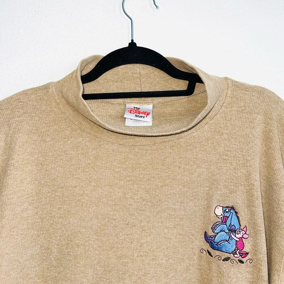 Disney Tan Embroidered Eeyore & Piglet Rib Turtleneck Sweater Xlarge Women’s - Picture 2 of 10